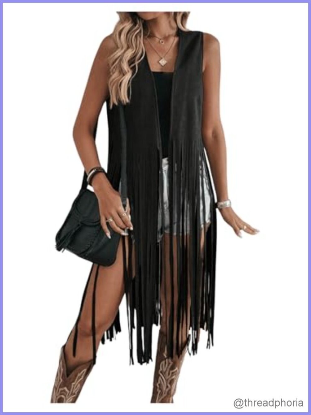 Women's Sleeveless Faux Suede Fringe Vest Open Front Tassel Western Cardigan